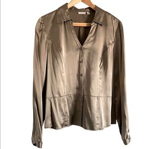 SEMANTIKS Long Sleeve Button Up Silk Blouse